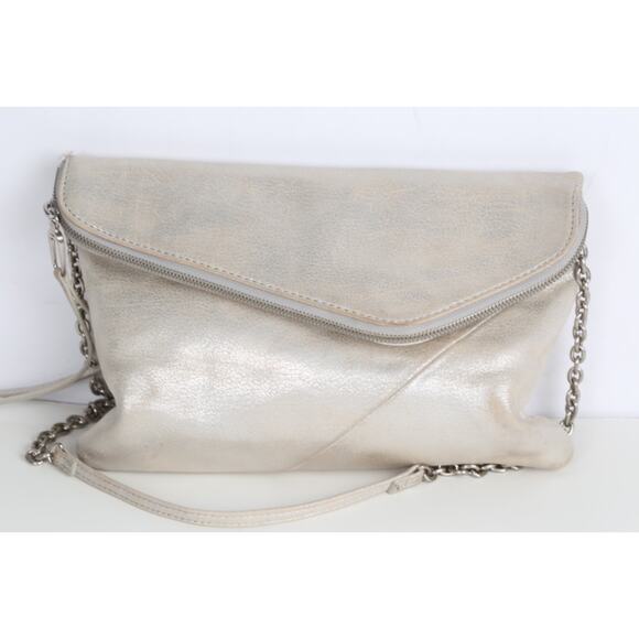 Hobo International Jessa Metallic Gray Leather Convertible Shoulder Bag Clutch - Picture 9 of 10